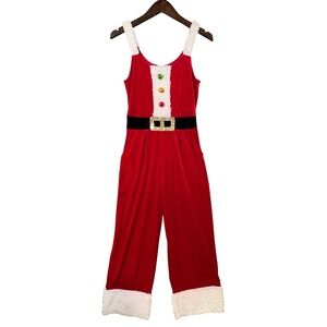 Love on a Hanger Santa Jumpsuit XS Red White Fuzzy Trim Holiday Bodysuit